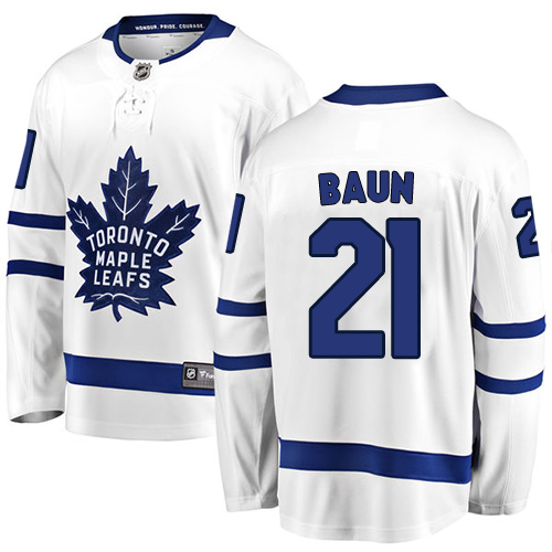 Men's Toronto Maple Leafs #21 Bobby Baun Authentic White Away Fanatics Branded Breakaway NHL Jersey