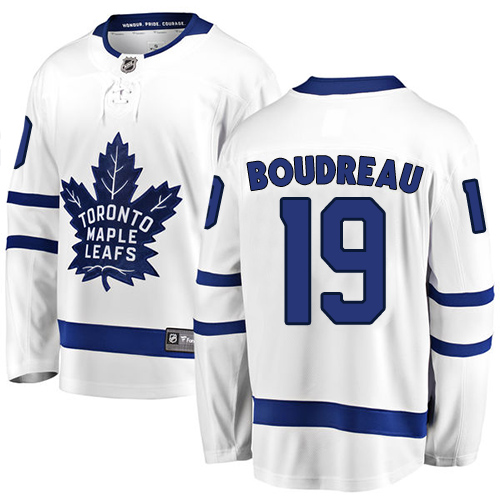 Men's Toronto Maple Leafs #19 Bruce Boudreau Authentic White Away Fanatics Branded Breakaway NHL Jersey