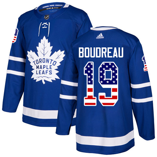 Men's Adidas Toronto Maple Leafs #19 Bruce Boudreau Authentic Royal Blue USA Flag Fashion NHL Jersey