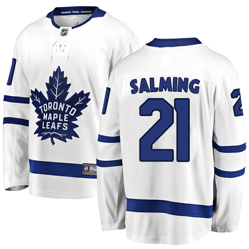 Men's Toronto Maple Leafs #21 Borje Salming Authentic White Away Fanatics Branded Breakaway NHL Jersey