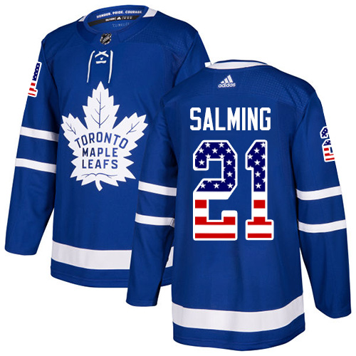 Men's Adidas Toronto Maple Leafs #21 Borje Salming Authentic Royal Blue USA Flag Fashion NHL Jersey