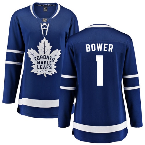 Women's Toronto Maple Leafs #1 Johnny Bower Authentic Royal Blue Home Fanatics Branded Breakaway NHL Jersey