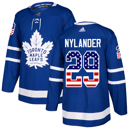 Men's Adidas Toronto Maple Leafs #29 William Nylander Authentic Royal Blue USA Flag Fashion NHL Jersey