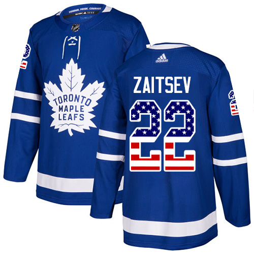 Youth Adidas Toronto Maple Leafs #22 Nikita Zaitsev Authentic Royal Blue USA Flag Fashion NHL Jersey