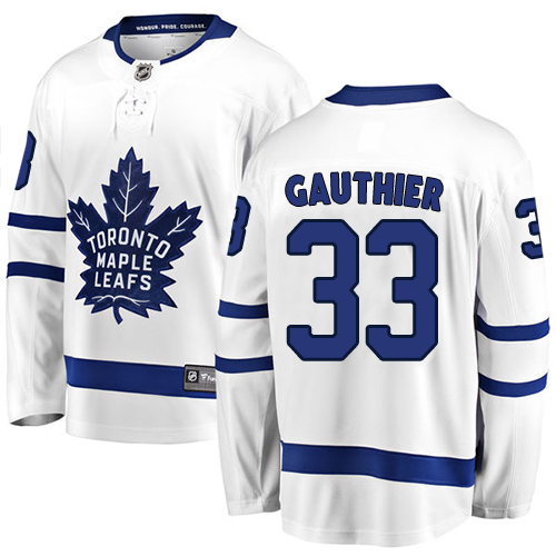 Men's Toronto Maple Leafs #33 Frederik Gauthier Authentic White Away Fanatics Branded Breakaway NHL Jersey
