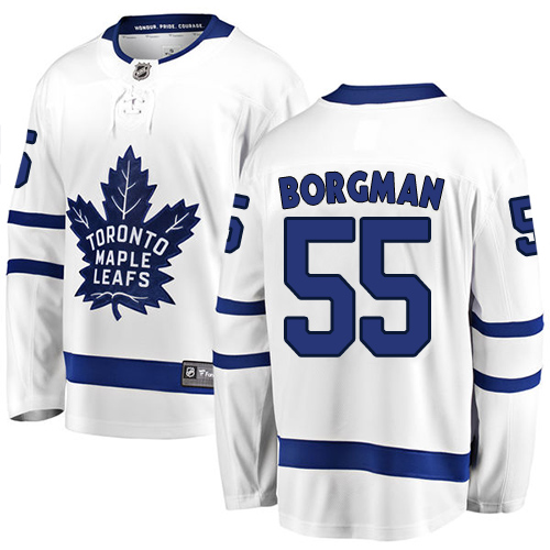 Men's Toronto Maple Leafs #55 Andreas Borgman Authentic White Away Fanatics Branded Breakaway NHL Jersey