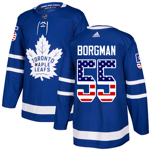 Men's Adidas Toronto Maple Leafs #55 Andreas Borgman Authentic Royal Blue USA Flag Fashion NHL Jersey