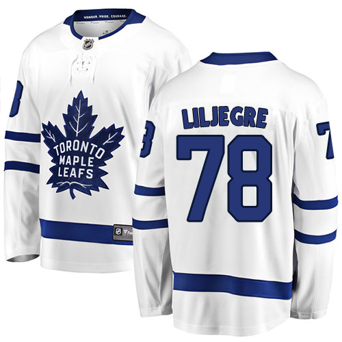Men's Toronto Maple Leafs #78 Timothy Liljegre Authentic White Away Fanatics Branded Breakaway NHL Jersey