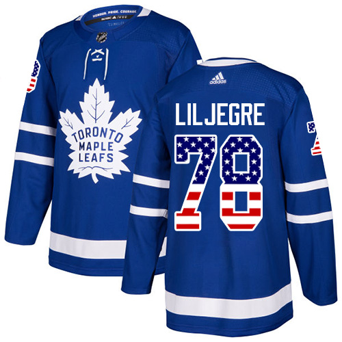 Men's Adidas Toronto Maple Leafs #78 Timothy Liljegre Authentic Royal Blue USA Flag Fashion NHL Jersey