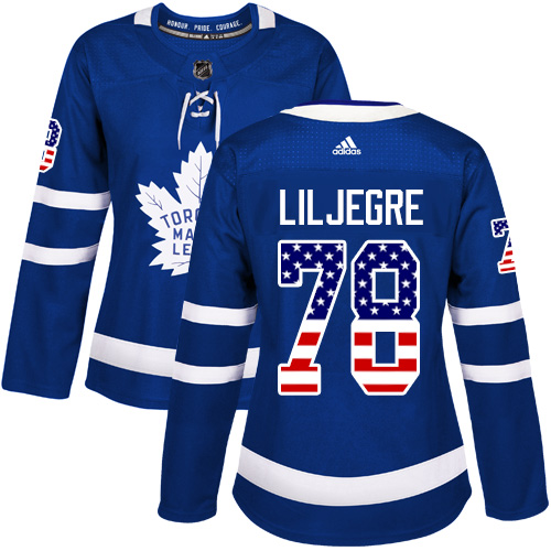 Women's Adidas Toronto Maple Leafs #78 Timothy Liljegre Authentic Royal Blue USA Flag Fashion NHL Jersey