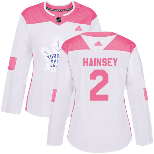 Women's Adidas Toronto Maple Leafs #2 Ron Hainsey Authentic White/Pink Fashion NHL Jersey