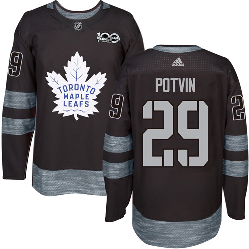 Men's Adidas Toronto Maple Leafs #29 Felix Potvin Authentic Black 1917-2017 100th Anniversary NHL Jersey