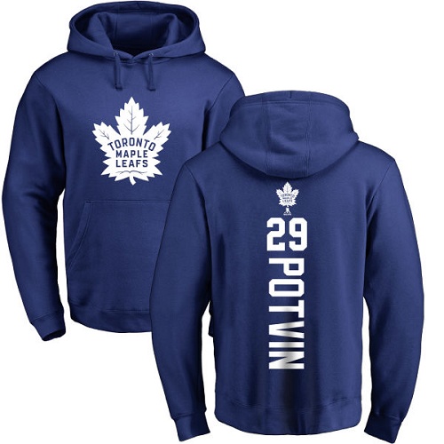 NHL Adidas Toronto Maple Leafs #29 Felix Potvin Royal Blue Backer Pullover Hoodie