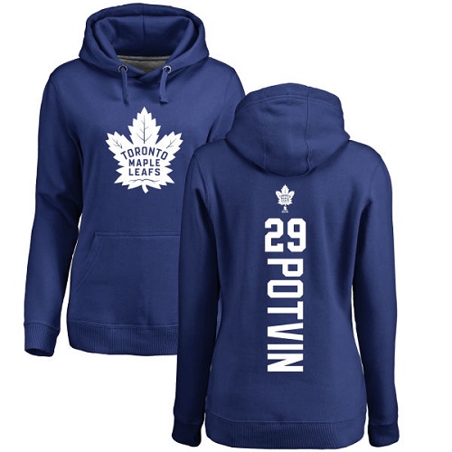 NHL Women's Adidas Toronto Maple Leafs #29 Felix Potvin Royal Blue Backer Pullover Hoodie