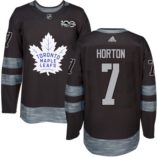 Men's Adidas Toronto Maple Leafs #7 Tim Horton Premier Black 1917-2017 100th Anniversary NHL Jersey