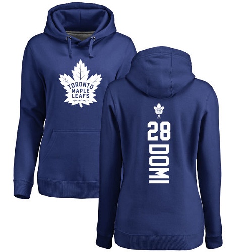 NHL Women's Adidas Toronto Maple Leafs #28 Tie Domi Royal Blue Backer Pullover Hoodie