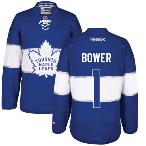 Men's Reebok Toronto Maple Leafs #1 Johnny Bower Premier Royal Blue 2017 Centennial Classic NHL Jersey
