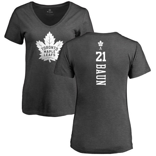 NHL Women's Adidas Toronto Maple Leafs #21 Bobby Baun Charcoal One Color Backer T-Shirt