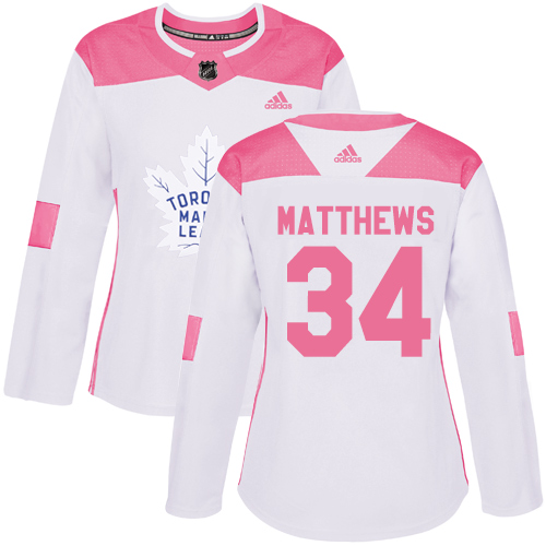 Women's Adidas Toronto Maple Leafs #34 Auston Matthews Authentic White/Pink Fashion NHL Jersey