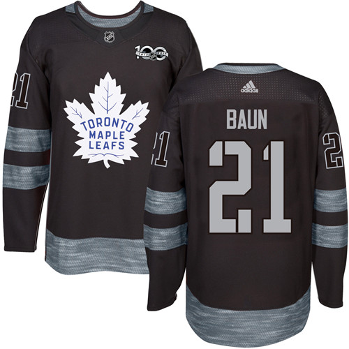 Men's Adidas Toronto Maple Leafs #21 Bobby Baun Premier Black 1917-2017 100th Anniversary NHL Jersey