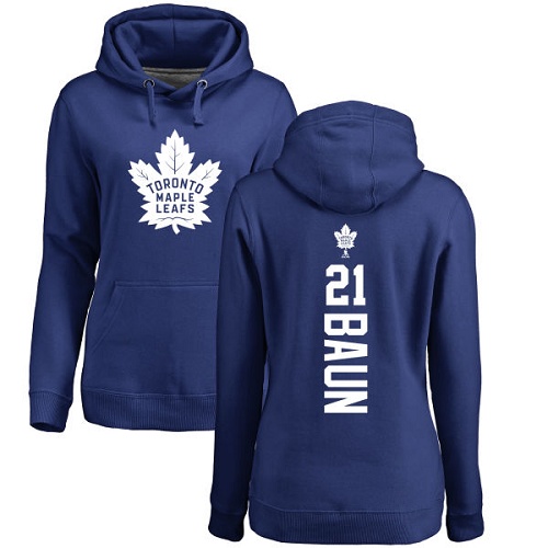 NHL Women's Adidas Toronto Maple Leafs #21 Bobby Baun Royal Blue Backer Pullover Hoodie
