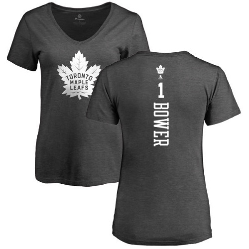 NHL Women's Adidas Toronto Maple Leafs #1 Johnny Bower Charcoal One Color Backer T-Shirt