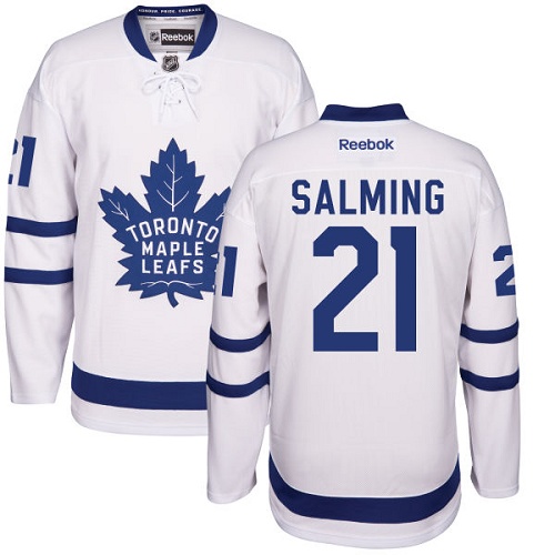 Men's Reebok Toronto Maple Leafs #21 Borje Salming Authentic White Away NHL Jersey