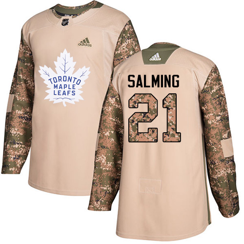 Men's Adidas Toronto Maple Leafs #21 Borje Salming Authentic Camo Veterans Day Practice NHL Jersey