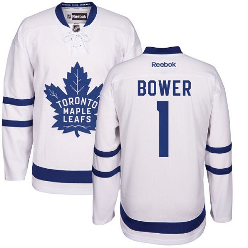 Men's Reebok Toronto Maple Leafs #1 Johnny Bower Authentic White Away NHL Jersey