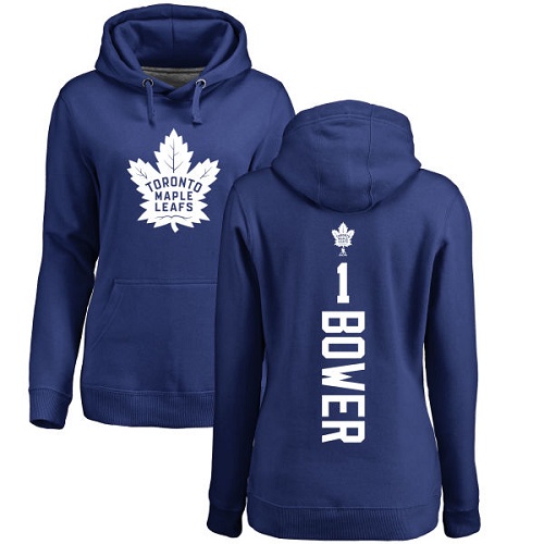 NHL Women's Adidas Toronto Maple Leafs #1 Johnny Bower Royal Blue Backer Pullover Hoodie