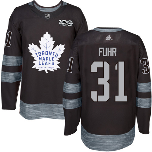 Men's Adidas Toronto Maple Leafs #31 Grant Fuhr Premier Black 1917-2017 100th Anniversary NHL Jersey
