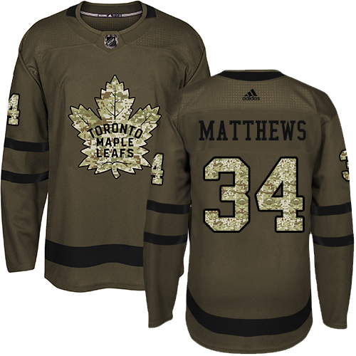 Men's Adidas Toronto Maple Leafs #34 Auston Matthews Authentic Green Salute to Service NHL Jersey
