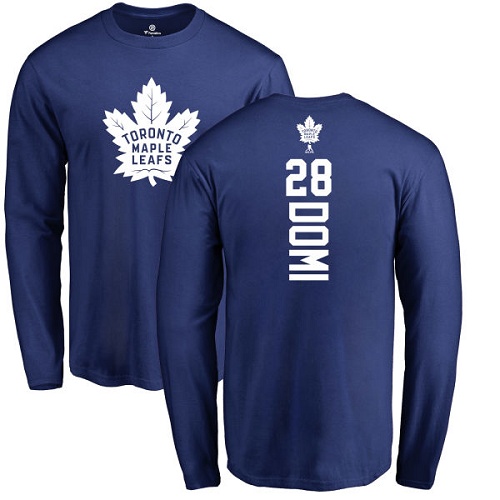 NHL Adidas Toronto Maple Leafs #28 Tie Domi Royal Blue Backer Long Sleeve T-Shirt