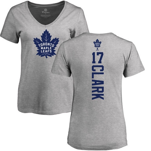 NHL Women's Adidas Toronto Maple Leafs #17 Wendel Clark Ash Backer T-Shirt