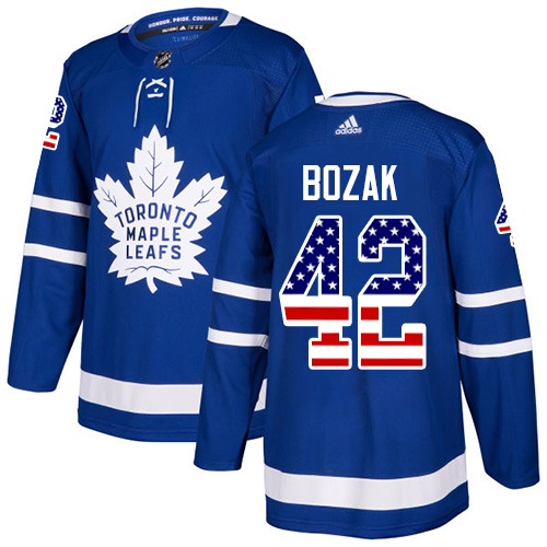 Men's Adidas Toronto Maple Leafs #42 Tyler Bozak Authentic Royal Blue USA Flag Fashion NHL Jersey