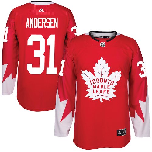 Men's Adidas Toronto Maple Leafs #31 Frederik Andersen Premier Red Alternate NHL Jersey