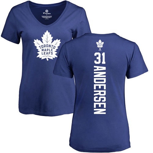 NHL Women's Adidas Toronto Maple Leafs #31 Frederik Andersen Royal Blue Backer T-Shirt