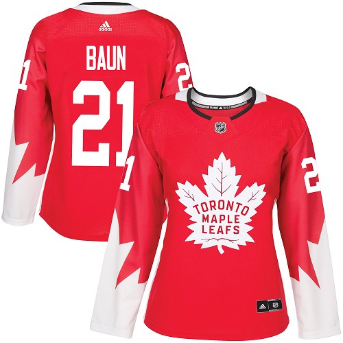 Women's Adidas Toronto Maple Leafs #21 Bobby Baun Authentic Red Alternate NHL Jersey
