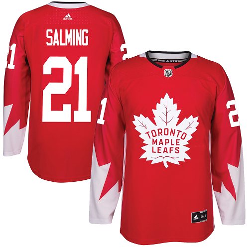 Men's Adidas Toronto Maple Leafs #21 Borje Salming Authentic Red Alternate NHL Jersey