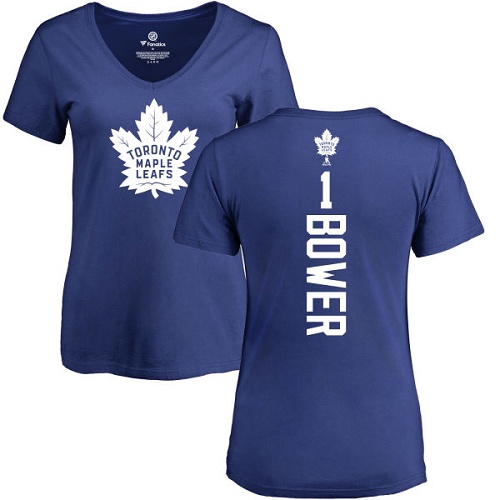 NHL Women's Adidas Toronto Maple Leafs #1 Johnny Bower Royal Blue Backer T-Shirt