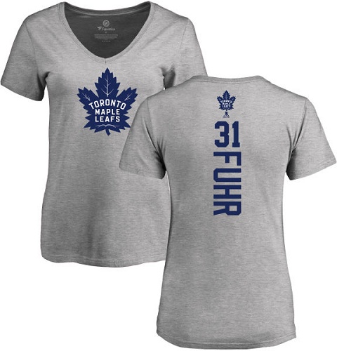 NHL Women's Adidas Toronto Maple Leafs #31 Grant Fuhr Ash Backer T-Shirt