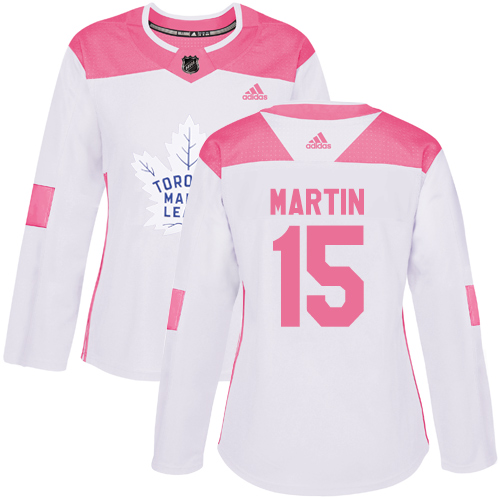 Women's Adidas Toronto Maple Leafs #15 Matt Martin Authentic White/Pink Fashion NHL Jersey