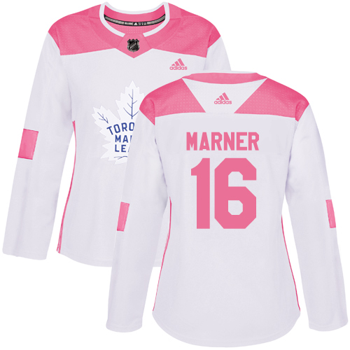 Women's Adidas Toronto Maple Leafs #16 Mitchell Marner Authentic White/Pink Fashion NHL Jersey