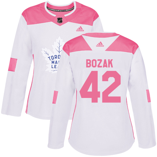 Women's Adidas Toronto Maple Leafs #42 Tyler Bozak Authentic White/Pink Fashion NHL Jersey