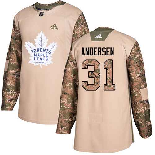 Youth Adidas Toronto Maple Leafs #31 Frederik Andersen Authentic Camo Veterans Day Practice NHL Jersey
