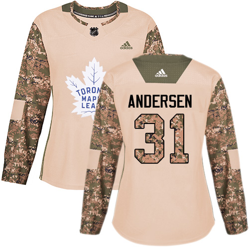 Women's Adidas Toronto Maple Leafs #31 Frederik Andersen Authentic Camo Veterans Day Practice NHL Jersey