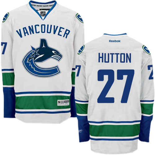 Men's Reebok Vancouver Canucks #27 Ben Hutton Authentic White Away NHL Jersey