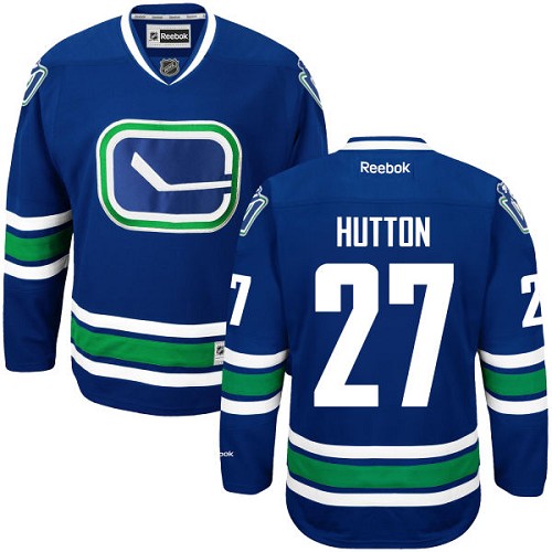 Men's Reebok Vancouver Canucks #27 Ben Hutton Authentic Royal Blue Third NHL Jersey