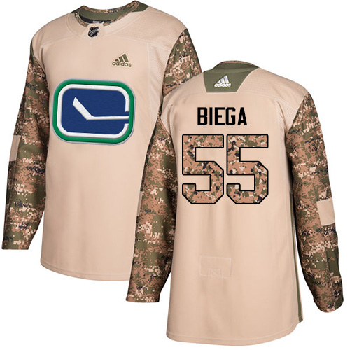 Men's Adidas Vancouver Canucks #55 Alex Biega Authentic Camo Veterans Day Practice NHL Jersey