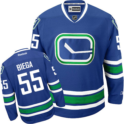 Men's Reebok Vancouver Canucks #55 Alex Biega Premier Royal Blue Third NHL Jersey